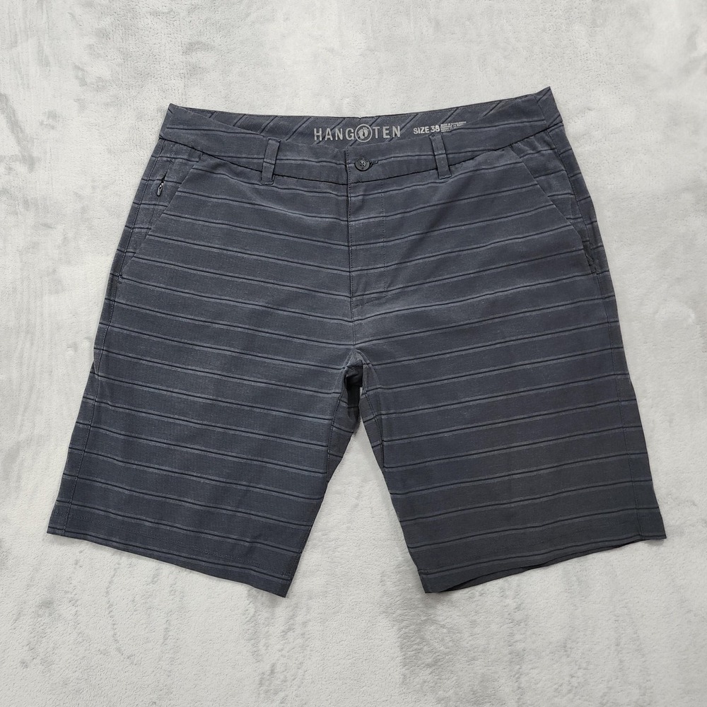 Hang Ten Shorts Mens 38 Gray Striped Stretch Chino 11 Inseam Casual Summer Golf